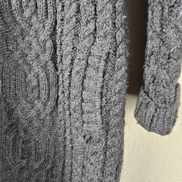 Aran Crafts Ireland 100% Merino Wool Hooded Long Cardigan Sweater XS Gray Cable - Picture 5 of 8